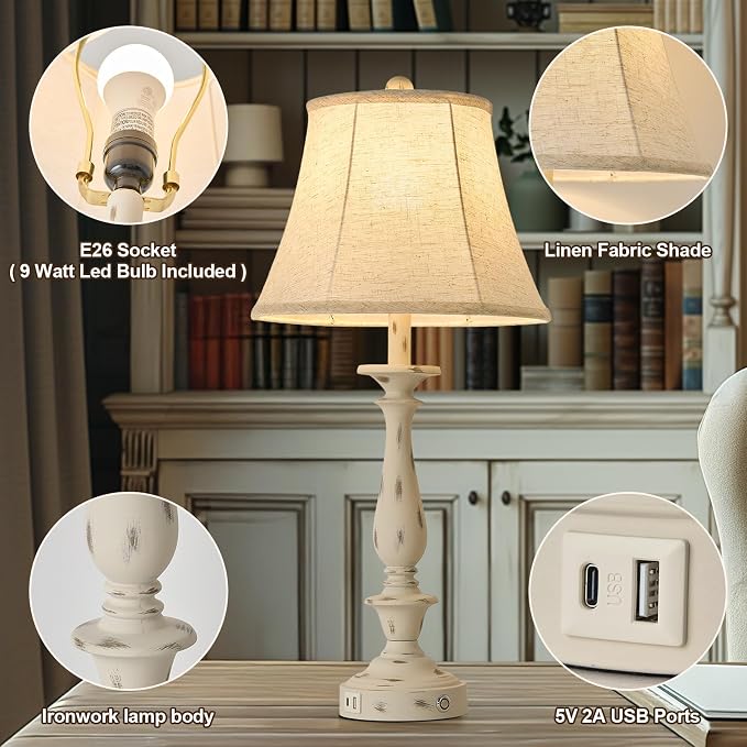 AIDENOEY 28.5" Traditional Table Lamp Set of 2, Rustic Farmhouse Table Lamps - Image 4