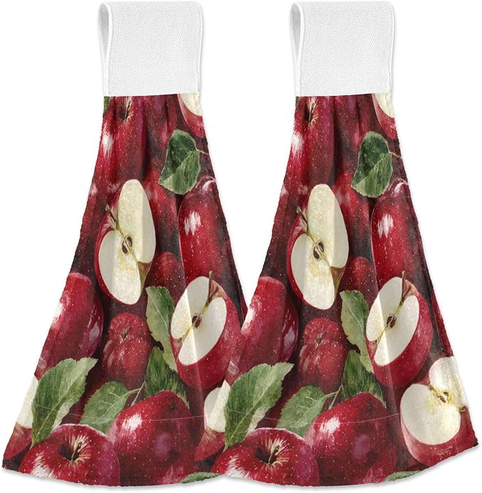 Red Apples Kitchen Hanging Towel 12 x 17 Inch Natural Tropical Fruits Leaves by Dussdil