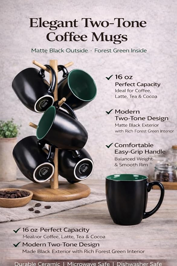 GBhome 16oz Coffee Mugs Set of 6, Large Ceramic Coffee Mugs - Image 6