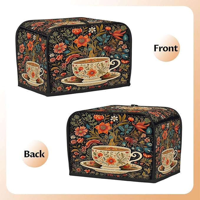 Coffee Cup Color Flowers Toaster Cover 2 Slice Wide Slot Washable Appliance - Image 3