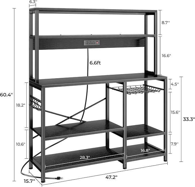 SUPERJARE Bakers Rack with Power Outlet, 47.2 Inches Coffee Bar with 3 - Image 3