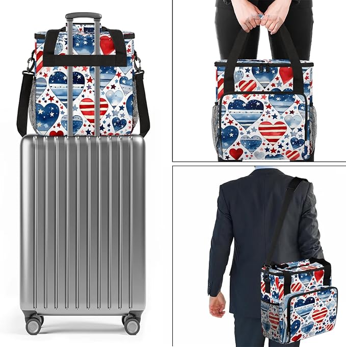 4th Of July Heart Coffee Maker Carring Bag, Large Insulated Storage Organizer - Image 7
