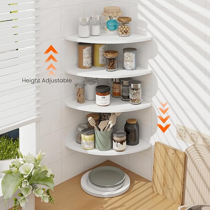 Homode Corner Floating Shelves, 12 Inch Wood Curved Corner Hanging Shelf - Image 7