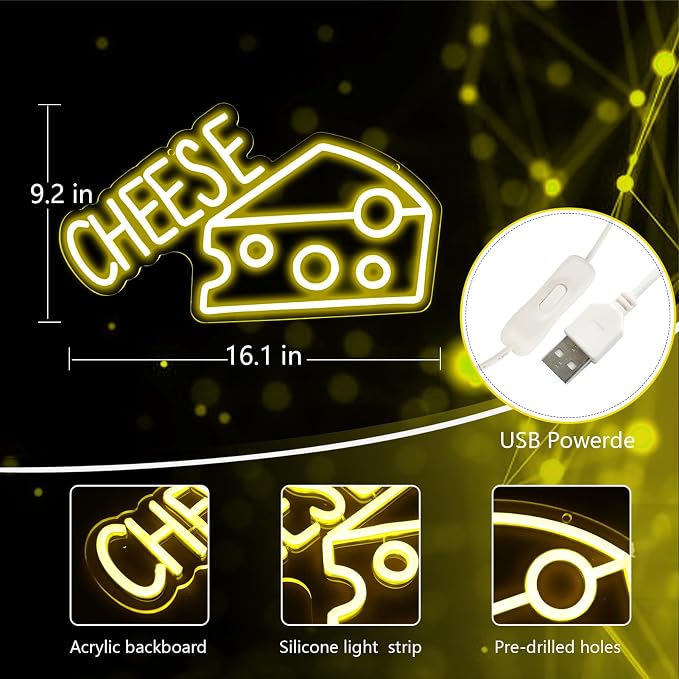Balanar CHEESE Neon Signs For Wall Decor LED Lights For Bedroom Yellow Neon - Image 6