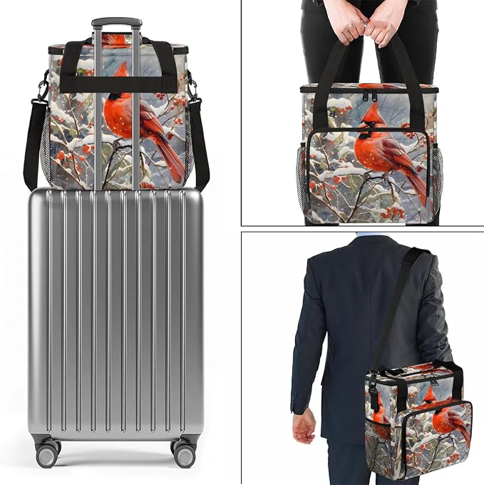 Christmas Red Bird Coffee Maker Carring Bag, Large Insulated Storage Organizer - Image 7