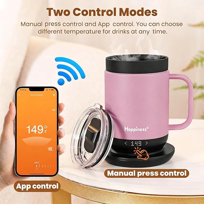 Happiness Smart Heated Coffee Mug, Rechargeable Electric Self Heating - Image 4