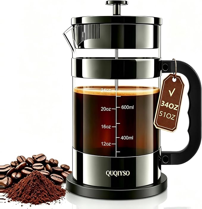 French Press Coffee Maker, 304 Stainless Steel French Press by QUQIYSO-EnjoyWonderfulCoffee