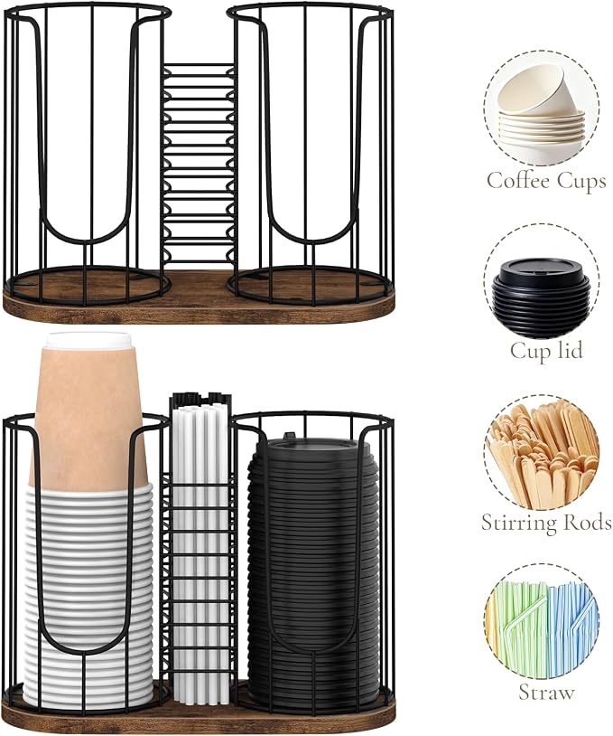Coffee Cup Holder 18oz 3-Compartment Paper Cup Dispenser Rack - Image 4