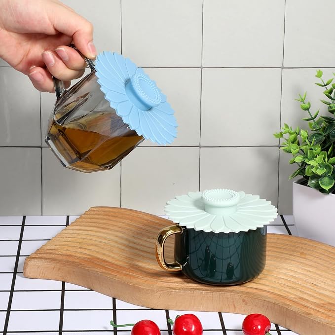 2 Pcs Silicone Cup Covers, Reusable Silicone Lids Tea Mug Topper Universal - Image 4