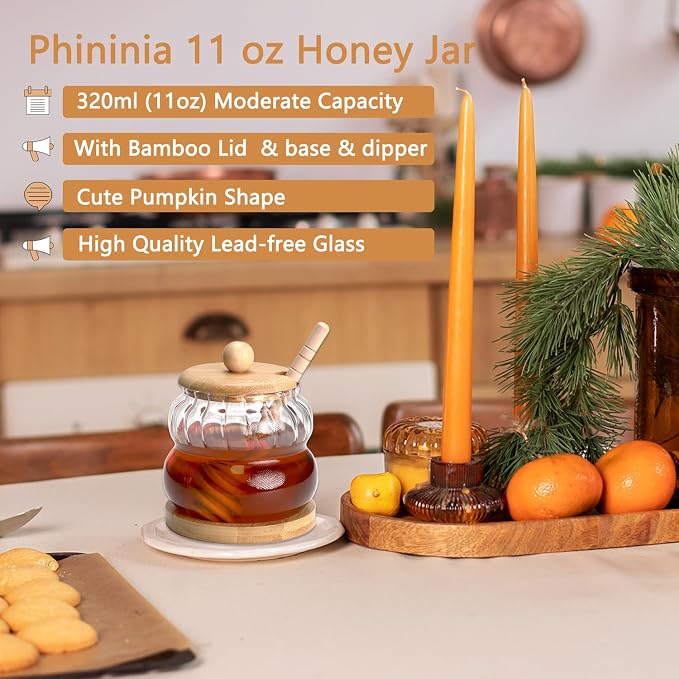 Pot with Dipper and Lid, 11oz Glass Jar with Wooden Base Tray and Wooden Lid - Image 2