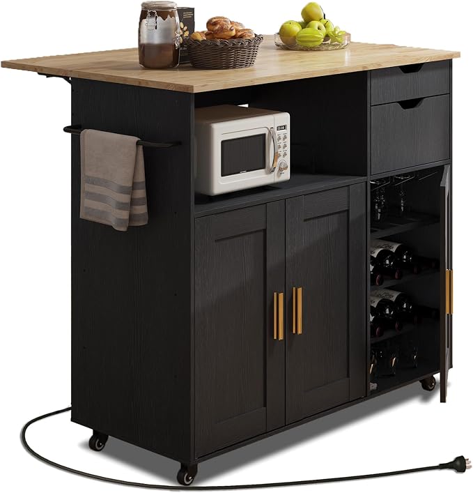 Kitchen Island Cart with Power Outlet, Rolling Kitchen Cart on Wheels with by AstronApeFurniture
