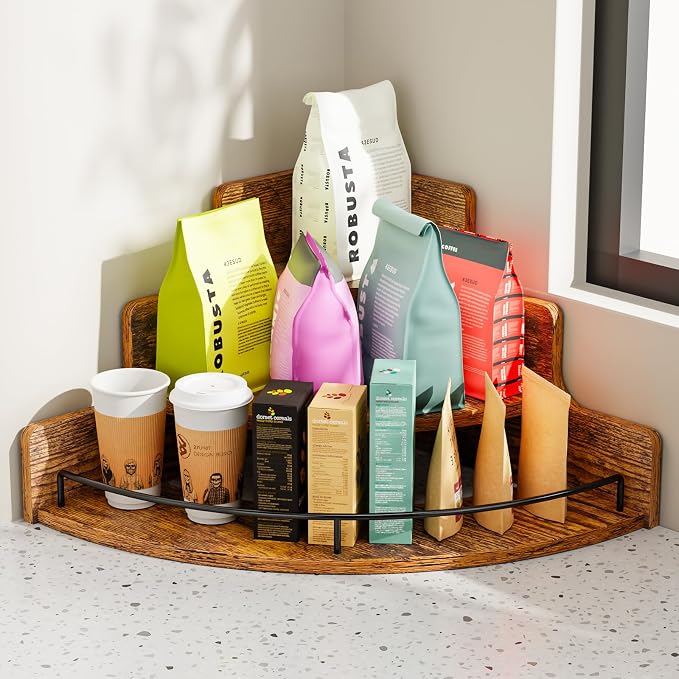 KLM Liquor Bottle Display Corner Shelf, Coffee Syrup Rack Organizer, 3 Step - Image 8