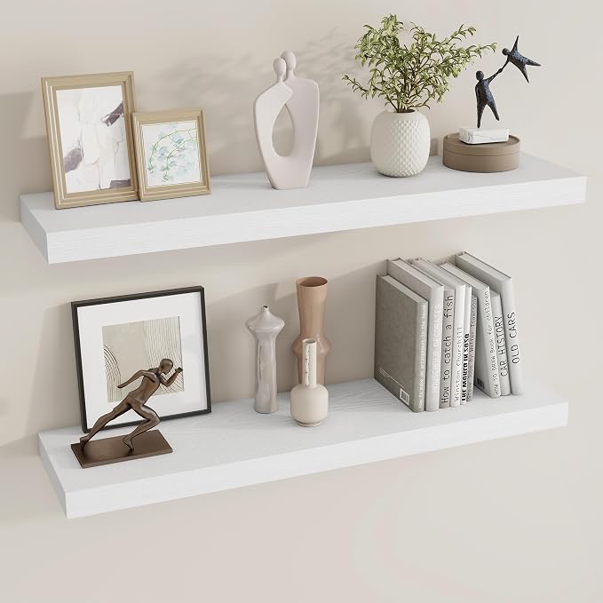 Dreamland 36 Inch Long Floating Shelves in White, 8 Inch Deep Floating Shelf by Dreamland