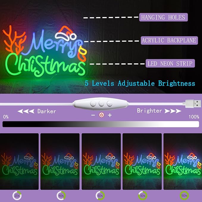 Merry Christmas Neon Sign Dimmable LED Merry Christmas Light Sign - Image 3