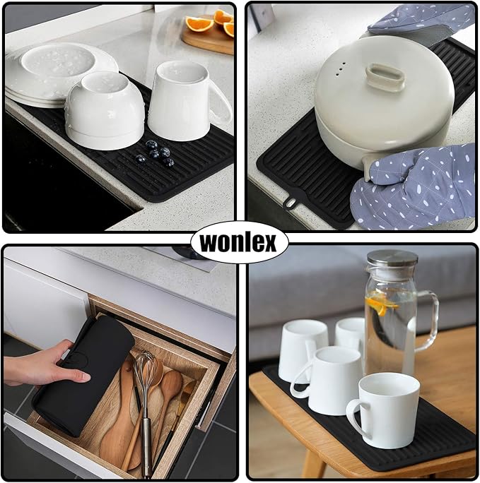 Silicone Dish Drying Mat 18”x8”, Heat Resistant Trivets - Image 2