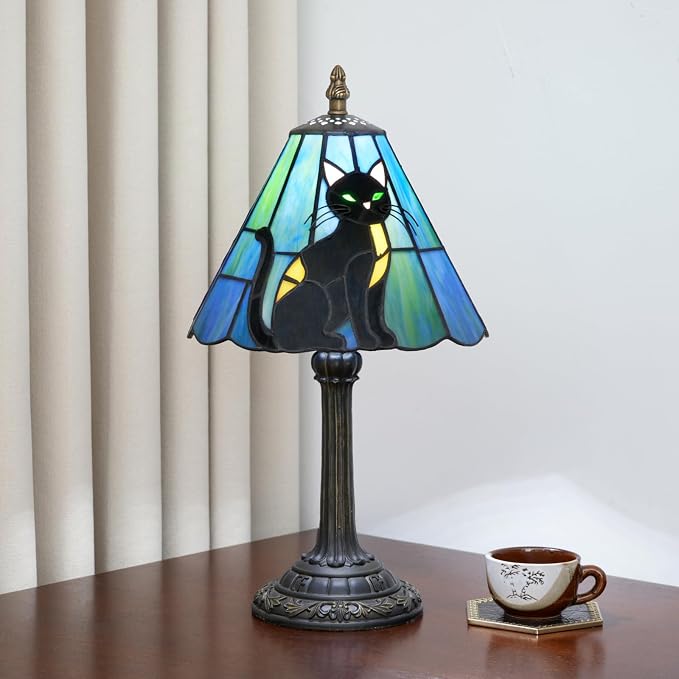Tiffany Lamp Stained Glass Table Lamp 8X8X14 Inches Black Cat Style Living Room - Image 3