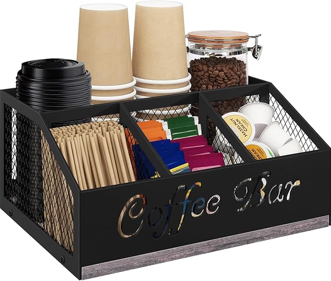 Coffee Bar Organizer for Countertop, Wooden Counter Station Organizer by BCOZLUX