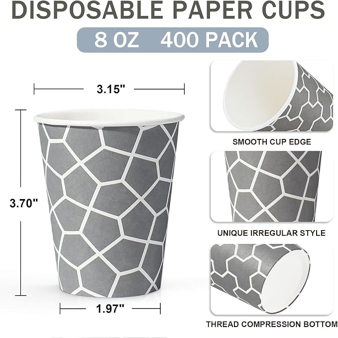 400 Pack Paper Cups 8 oz, Disposable Paper Coffee Cups, 8oz Hot/Cold Beverage - Image 2