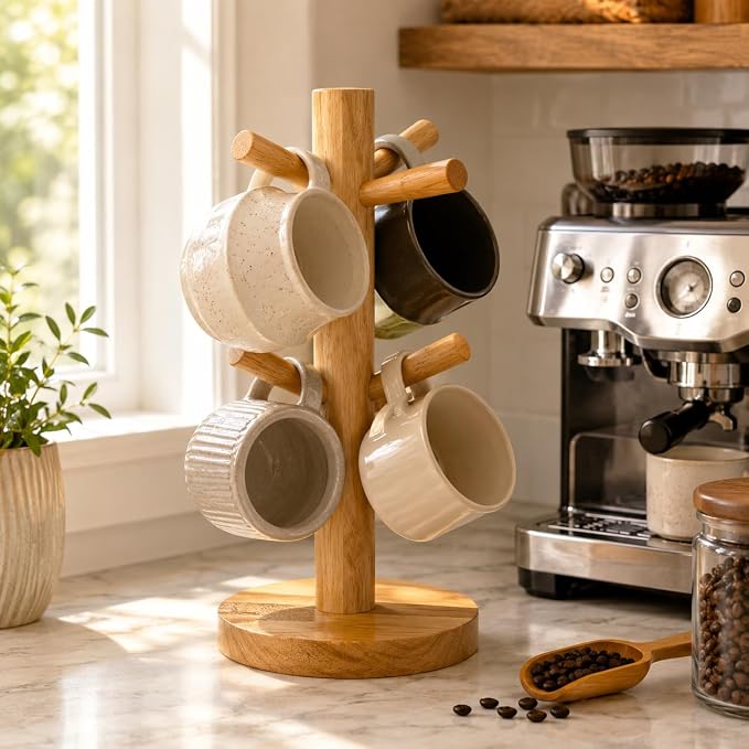 Wooden Mug Tree Stand for Countertop, Coffee Mug Holder Rack - Image 2