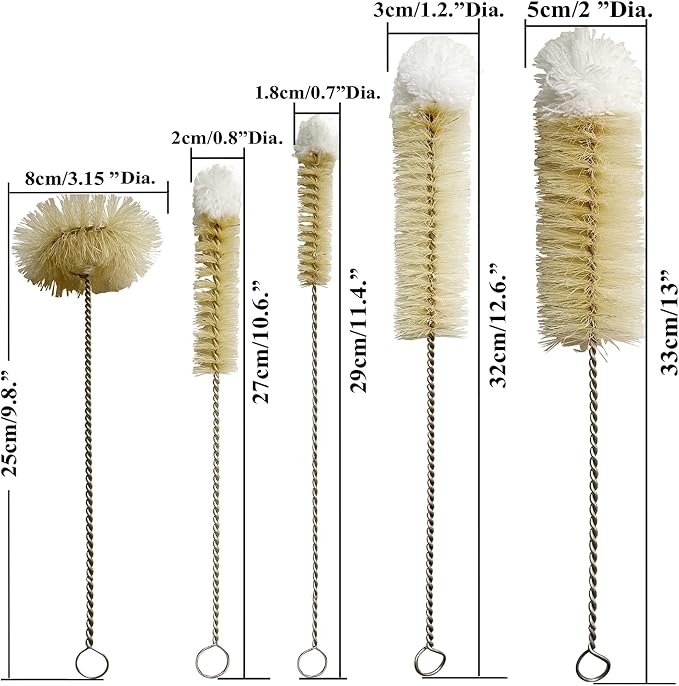 NewFerU Stainless Steel Soda Bottle Cleaning Brush Set in Natural Boar Bristle - Image 2