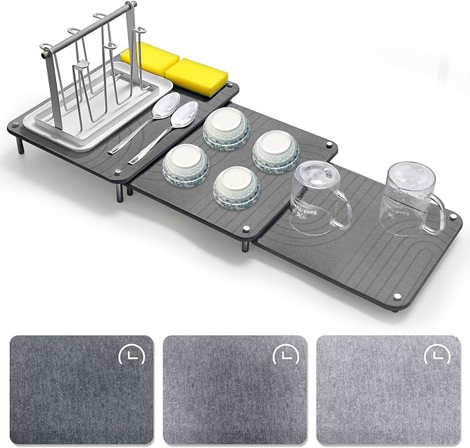 3Pcs Nesting Stone Drying Mat for Kitchen Counter, Quick Drying Stone Dish by Unknown
