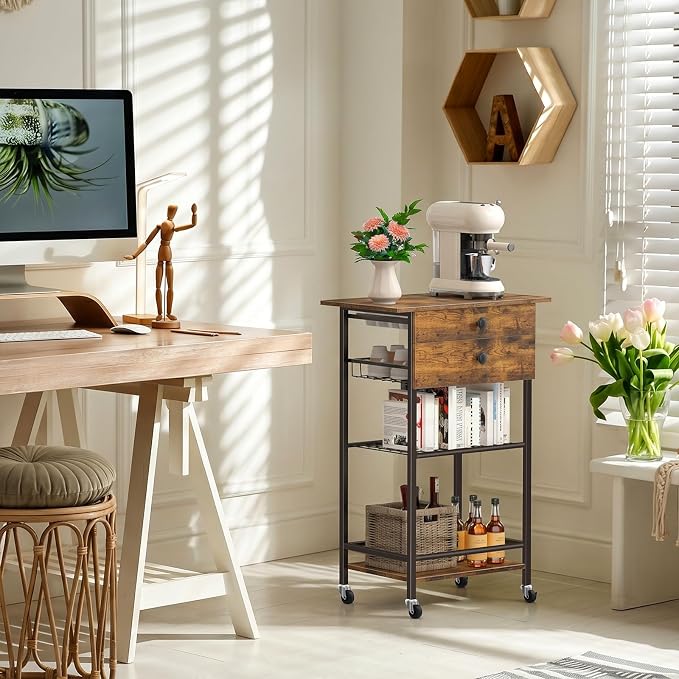 ETELI Coffee Cart Station with Lockable Wheels 5 Tier Coffee Station Organizer - Image 4