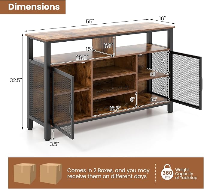 Giantex Coffee Bar Cabinet for Liquor and Glasses, 6 Rows of Wine Glass Holders - Image 3