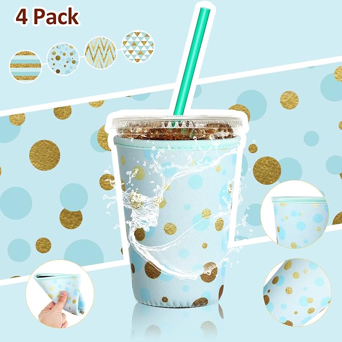 Patelai 4 Pieces Reusable Iced Coffee Sleeve Cup Insulator - Image 4