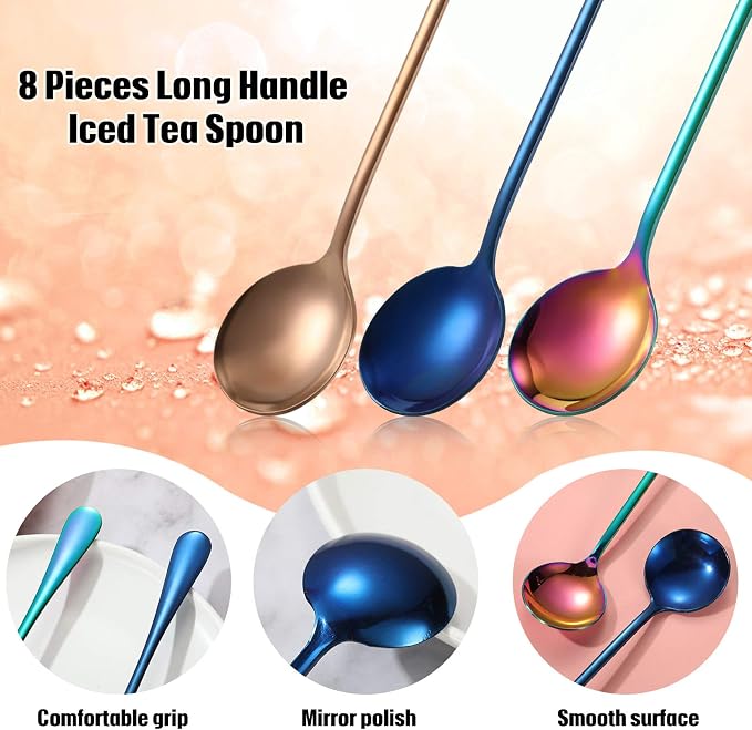 8 Pieces Long Handle Tea Spoon Stainless Steel Coffee Mixing Spoons Teaspoon - Image 3