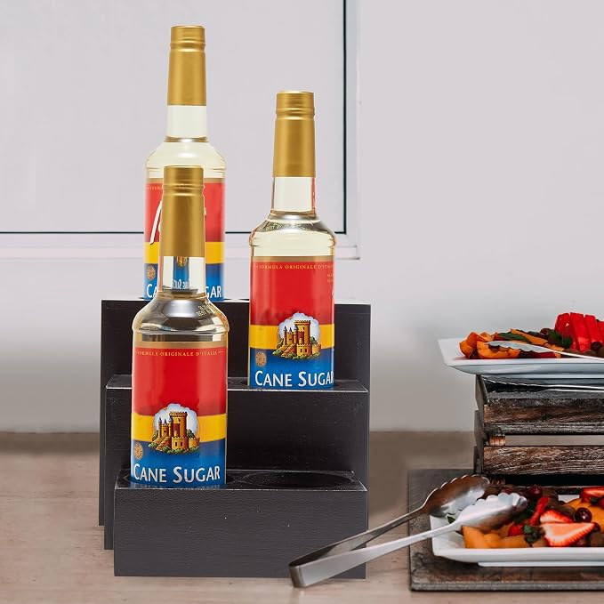Black Wood Coffee Syrup Rack Organizer, 3 Tier Syrup Bottle Holder - Image 4