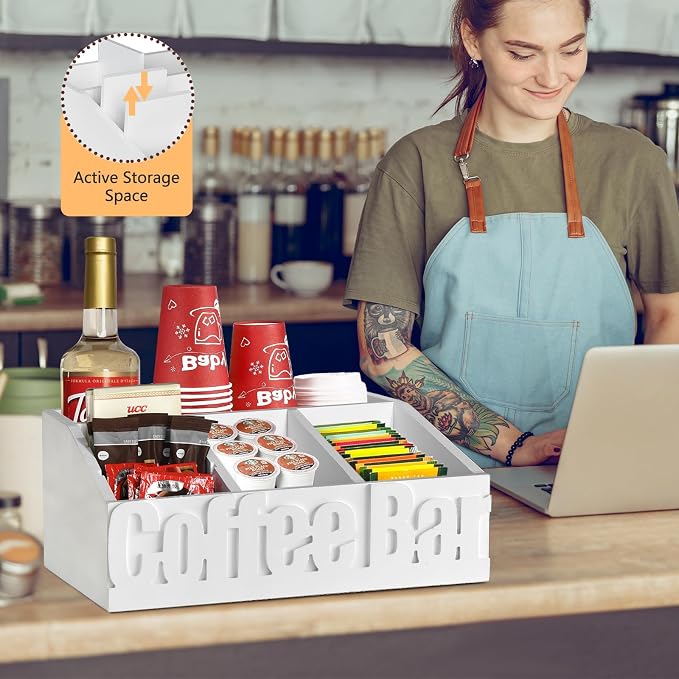 Jorkol Coffee Bar Organizer for Coffee Bar Accessories, Wood Coffee Station - Image 3