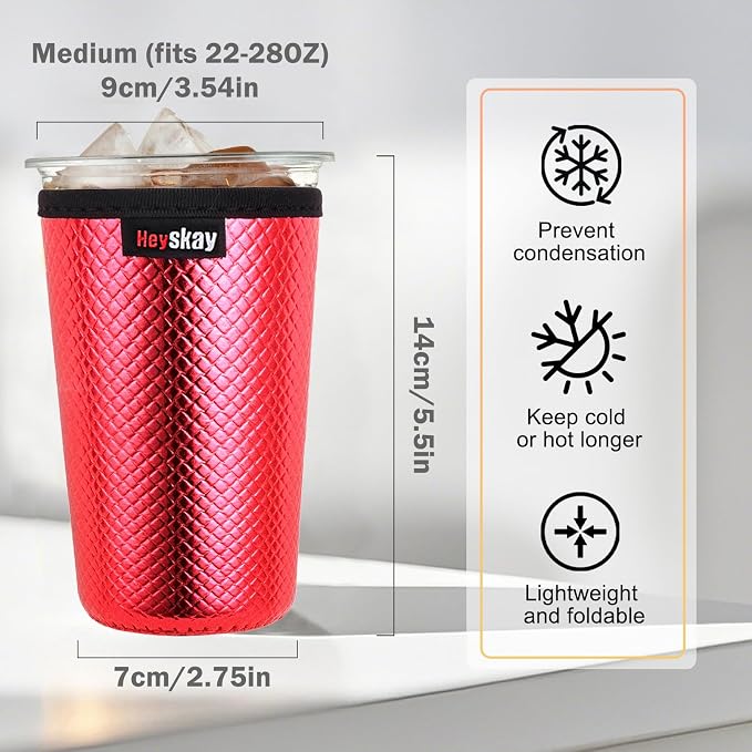 HEYSKAY Insulated Coffee Cup Sleeves Reusable Neoprene Iced Coffee Sleeve - Image 3