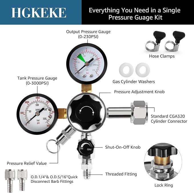 High Pressure CO2 Regulator Dual Gauge Keg Regulator 0-120PSI Output Pressure - Image 2