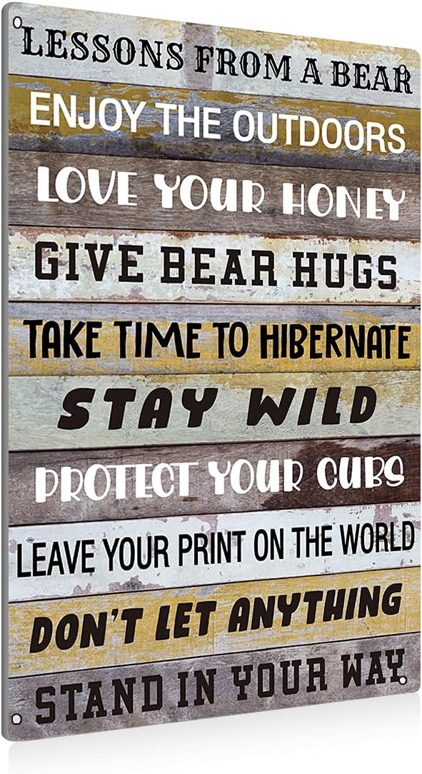 BEASTZHENG Funny Lesson from a Bear Metal Tin Sign Wall Art Decor Rustic Bear by BEASTZHENG