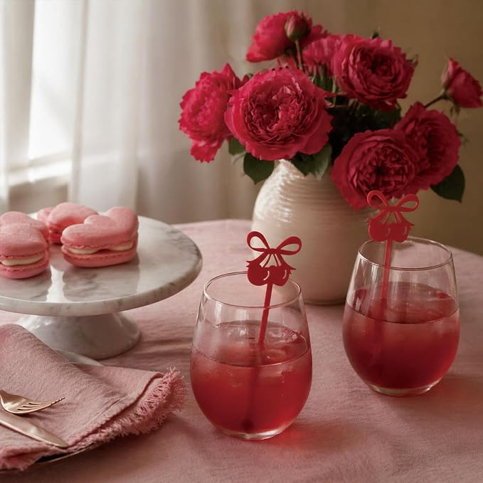 30 PCS 6 Inch Glossy Red Bow Cherry Drink Stirrers, Acrylic Swizzle Sticks - Image 4