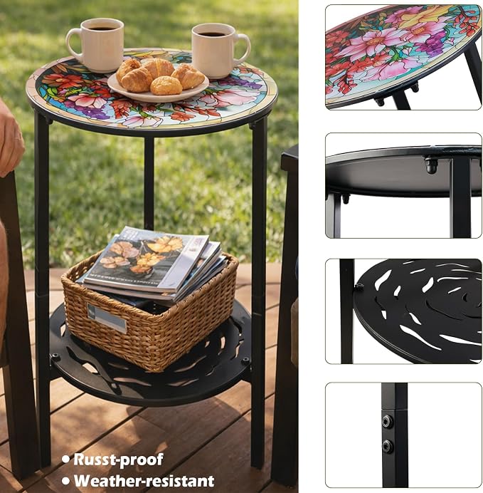 2-Tier Metal Round Side Table Accent Coffee Tables Small Space Corner Plant - Image 5