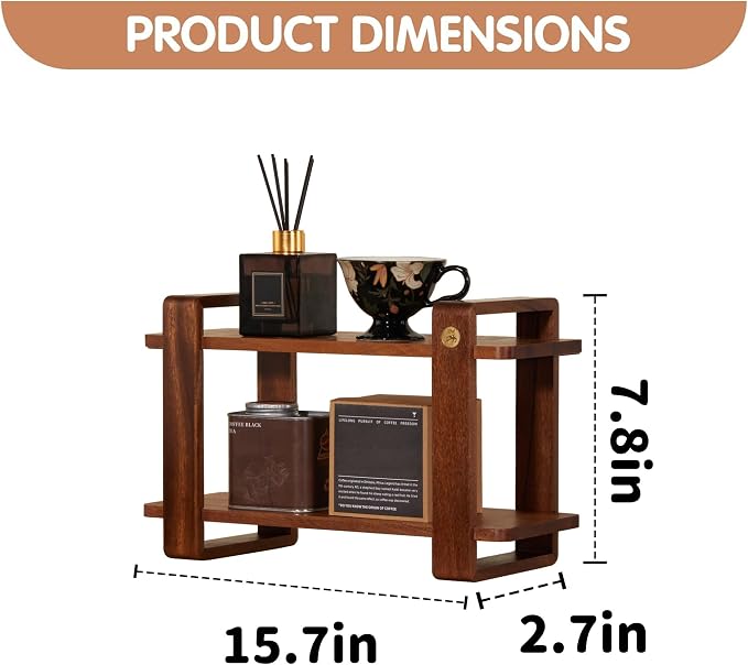 Coffee Station Organizer for Kitchen Walnut Wooden Countertop Mug Holder 2 Tier - Image 2