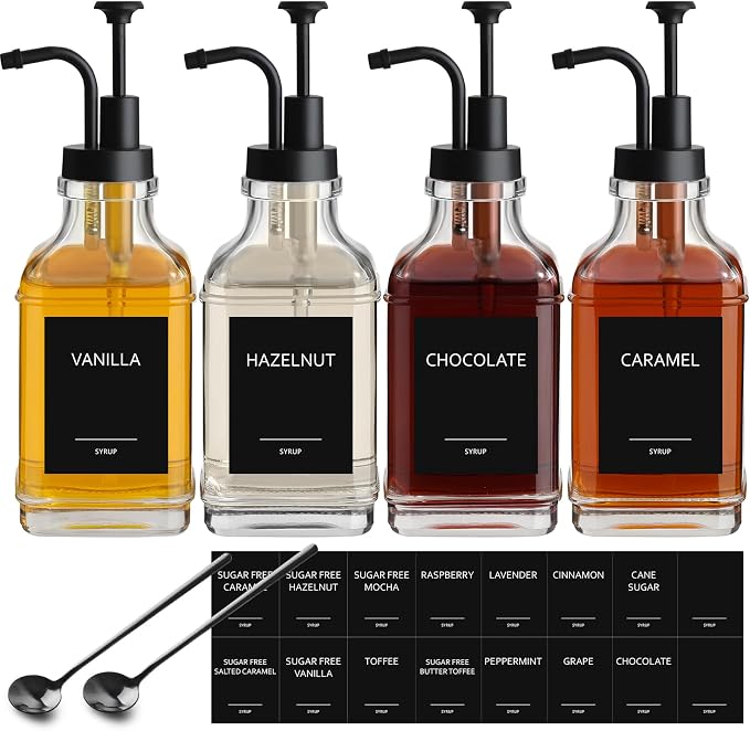 Coffee Syrup Dispenser, Coffee Bar Accessories 16.9 fl oz/500ml, Glass Syrup by ALPIRIRAL