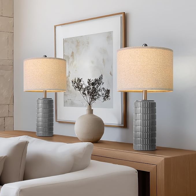 PoKat 23" Ceramic Dark Gray Table Lamps Set of 2 - Image 7