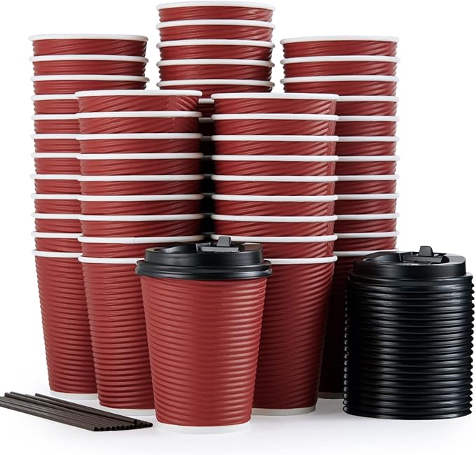 LITOPAK 80 Pack Insulated Ripple Wall 12 oz Disposable Paper Cups, Three Layer by LITOPAK
