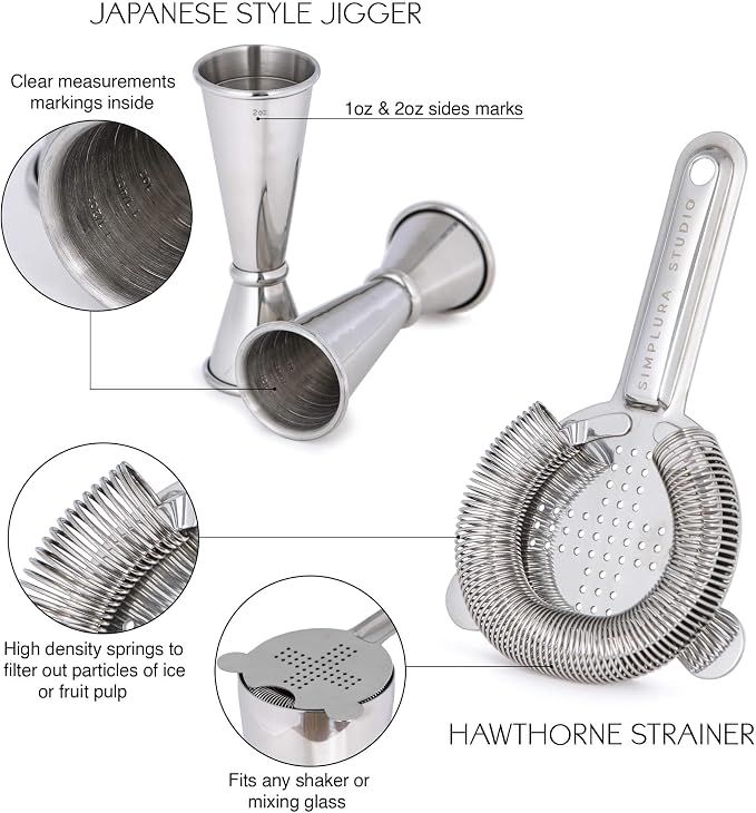 Premium 4-Piece Boston Cocktail Shaker Set w/Hawthorne Strainer & Japanese - Image 5