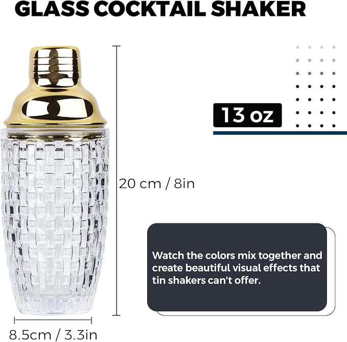 Glass Cocktail & Martini Shaker, 13oz Bar Mixing Shaker - Image 2