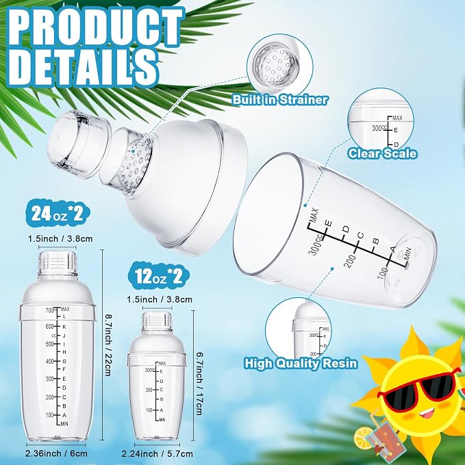Lallisa 4 Pcs Plastic Cocktail Shaker Hand Drink Mixer Bubble Tea Shaker - Image 2