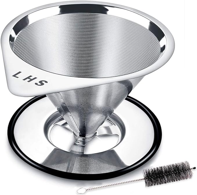 LHS Pour Over Coffee Dripper Stainless Steel Coffee Filter Metal Cone Filter by LHS