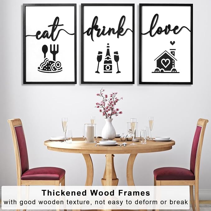 3D Wood Dining Room Wall Decor, Framed Kitchen Pictures Wall Art - Image 4
