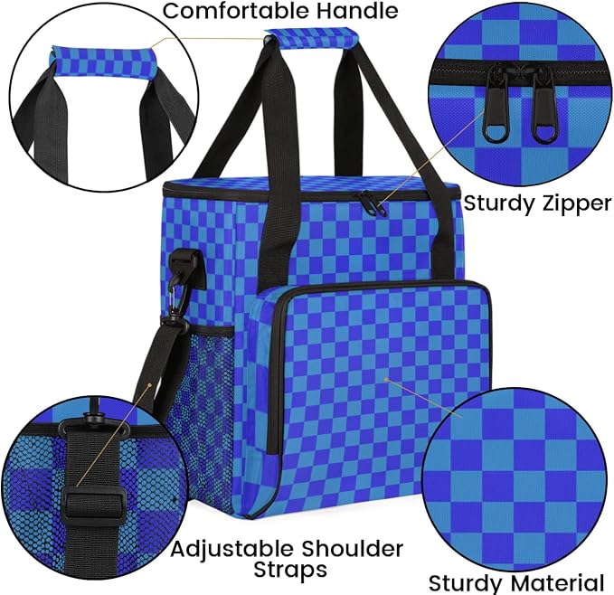 Checkerboard Blue Coffee Maker Carrying Bag, Waterproof Insulated Leakproof - Image 6