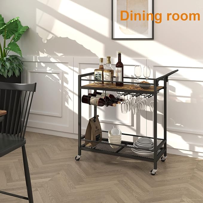 LAATOOREE Home Bar Serving Cart, Mobile Drink Beverage Cart - Image 6