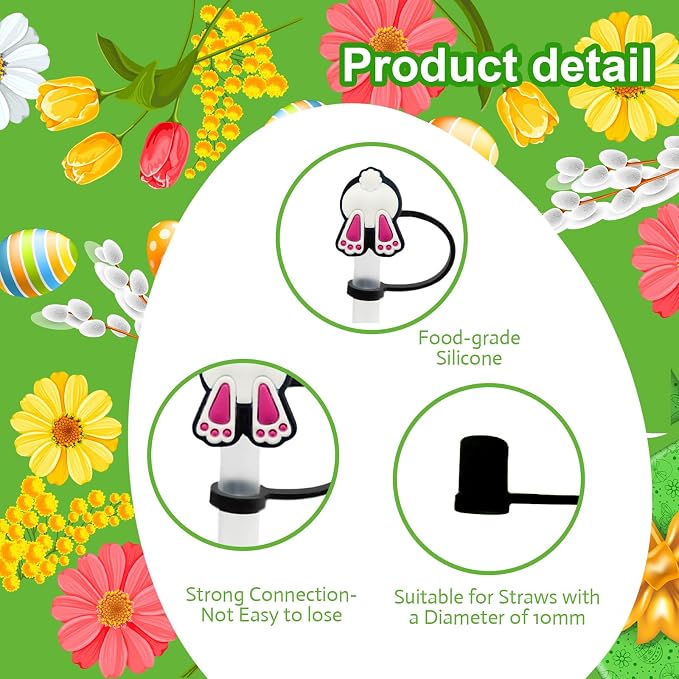 10Pcs Easter Straw Cover Cap for Stanley Cup 10mm Cute Easter Egg Bunny Straw - Image 4