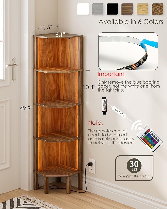 Corner Shelf Stand, 5 Tier Corner Bookshelf, Corner Furniture - Image 2