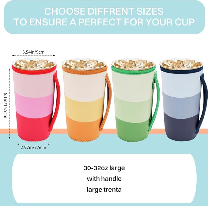 4 Pack Iced Coffee Sleeve, reusable Neoprene Cup Sleeves Suitable - Image 2